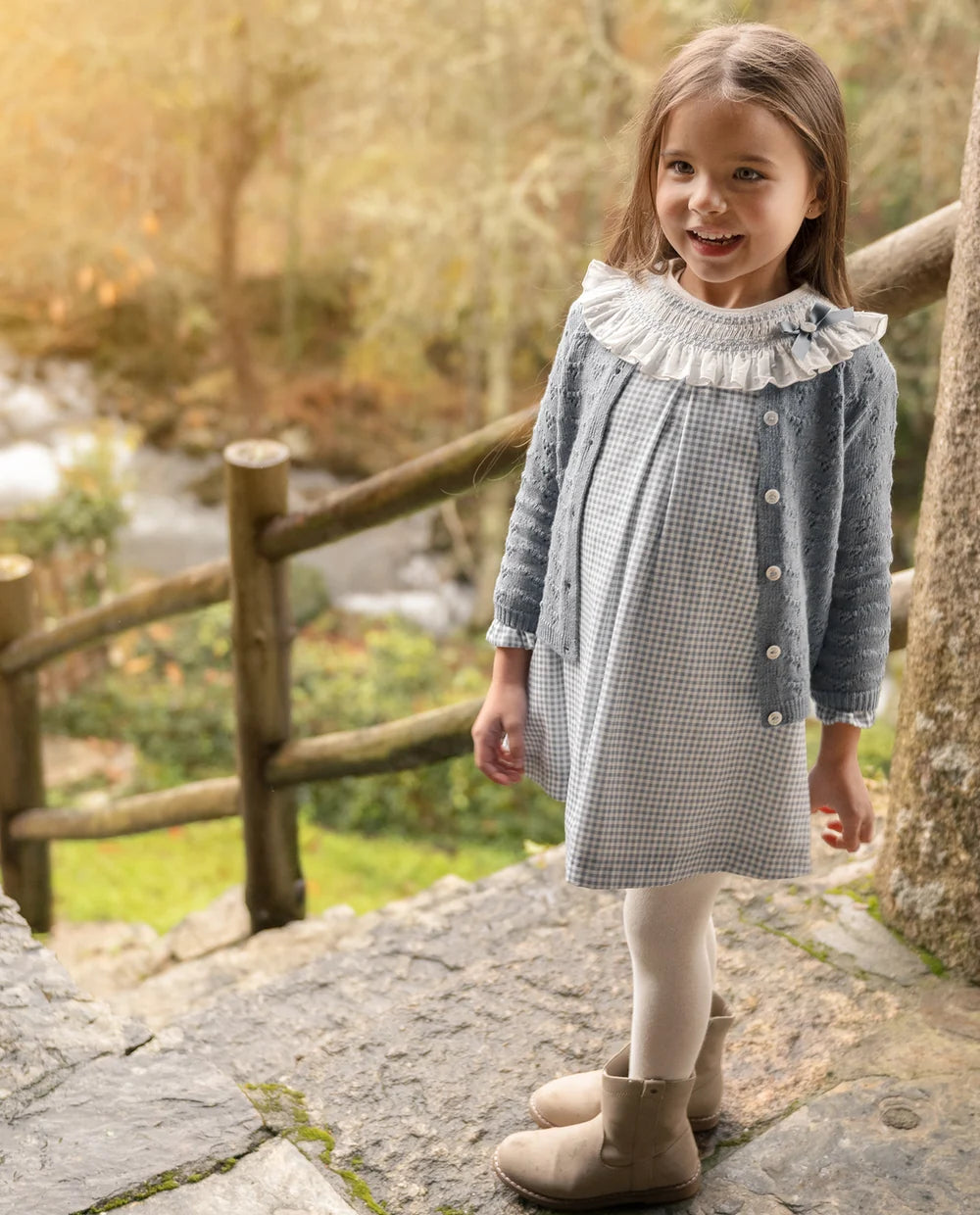 Vestido Cuadros Azul Cuello Olan Paz Rodríguez
