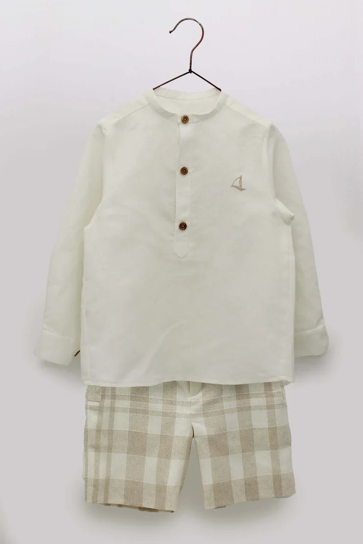 Conjunto Lino y Bermuda Beige Cuadros