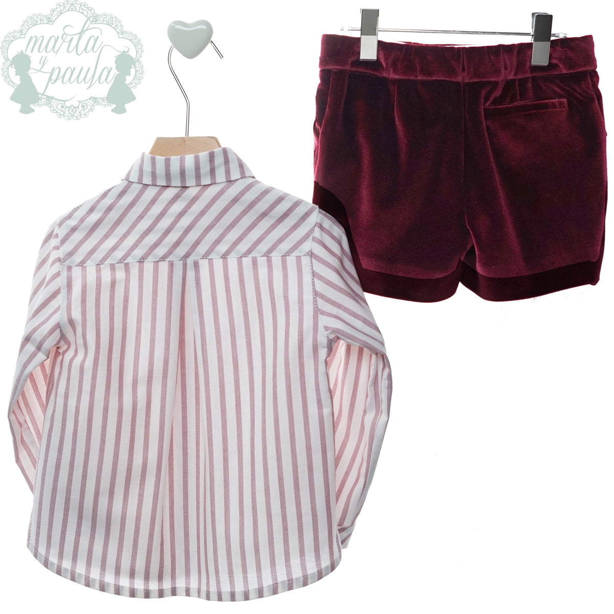 Conjunto Camisa Rayas Short Vino Marta y Paula