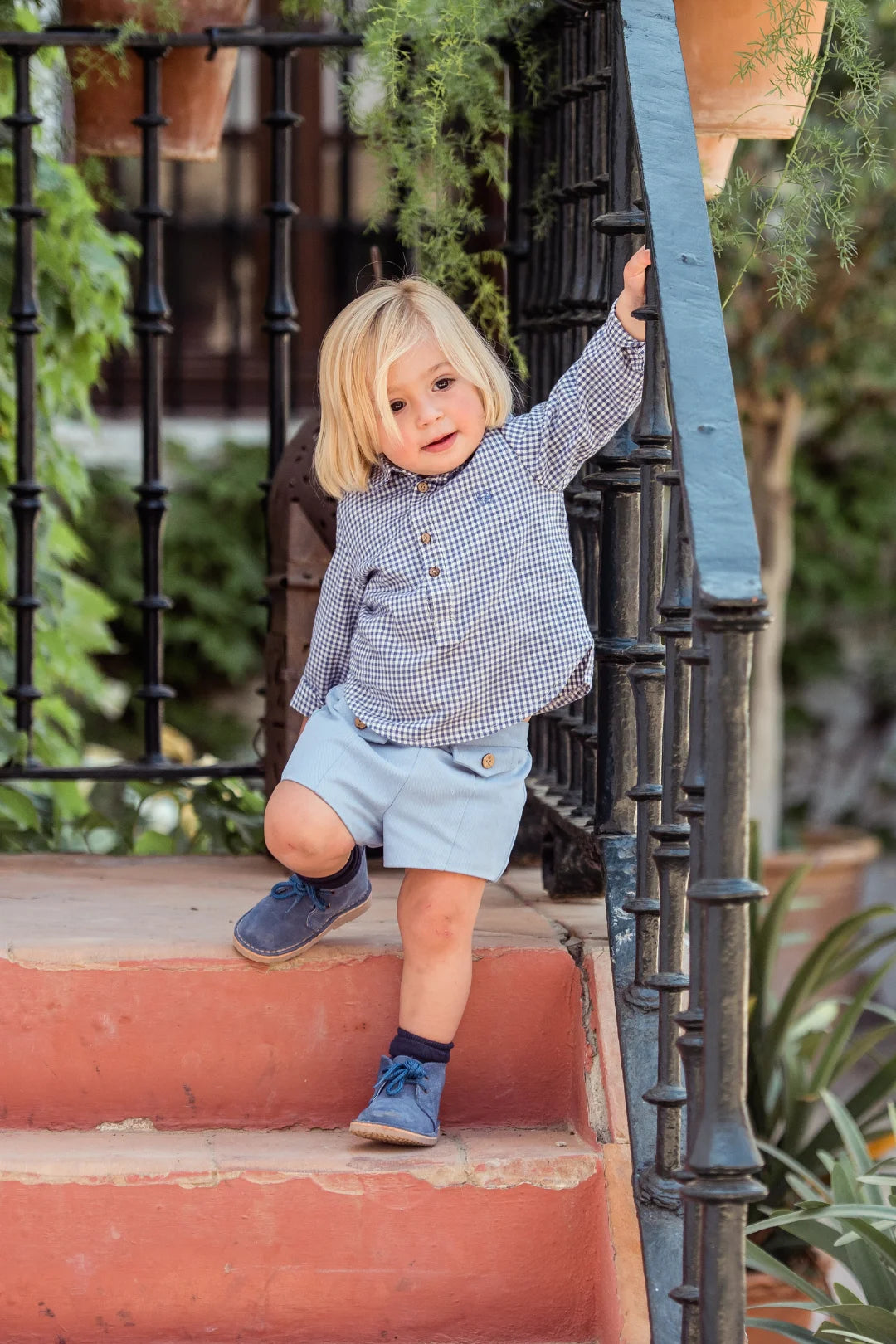 Conjunto Niño Cuadros Bermuda Azul Marta Y Paula