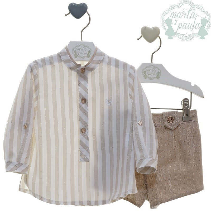 Conjunto Camisa Rayas Beige