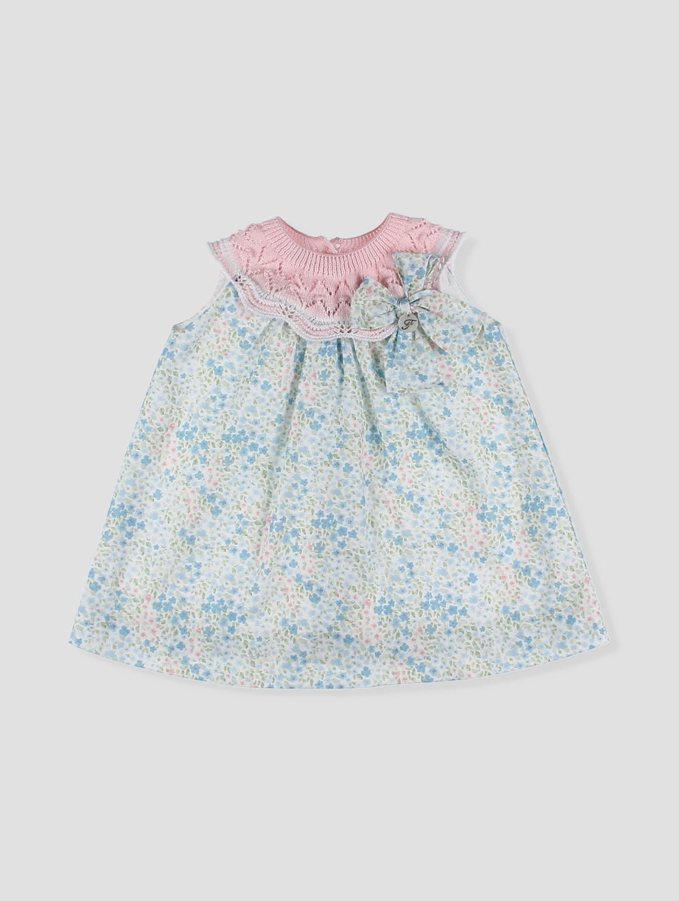 Vestido Pecho Tejido Rosa Y Flores Foque