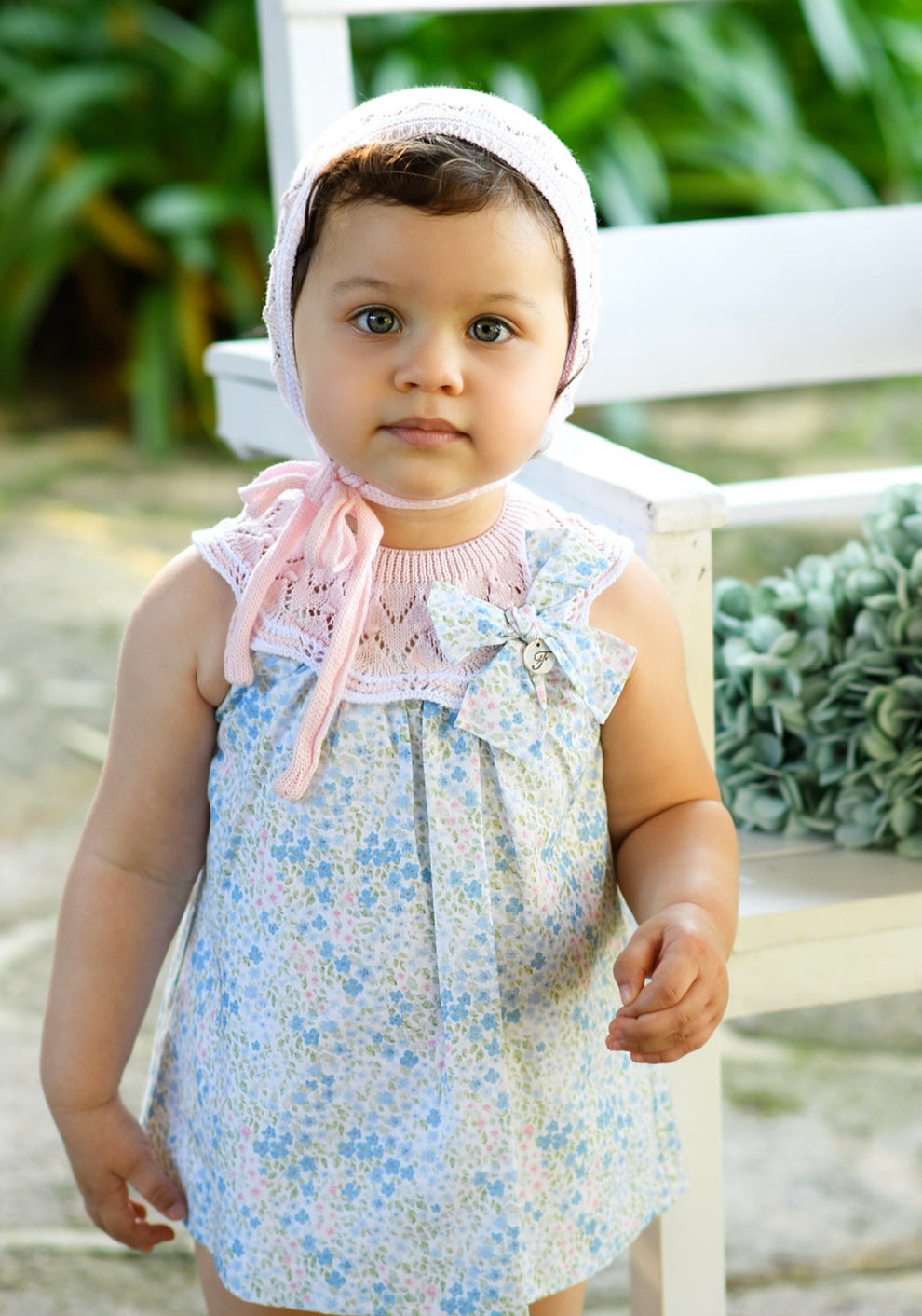 Vestido Pecho Tejido Rosa Y Flores Foque