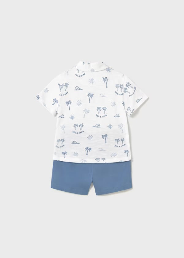 Conjunto Blanco Azul Palmeras Mayoral