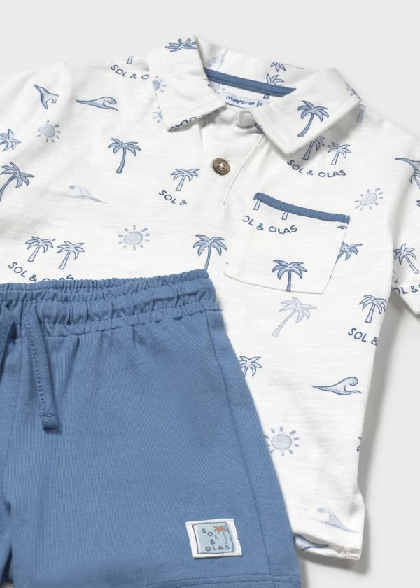 Conjunto Blanco Azul Palmeras Mayoral