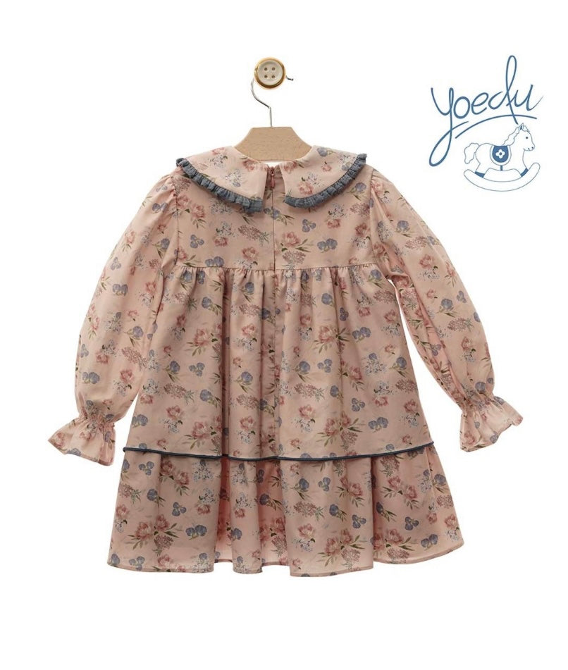 Vestido rosa flores y pompón Yoedu