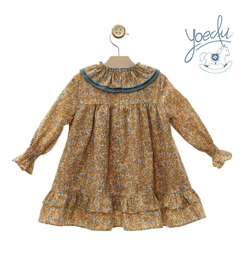 Vestido amarillo con flores y pompón Yoedu 1
