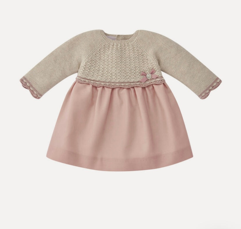 vestido niña beige con rosa