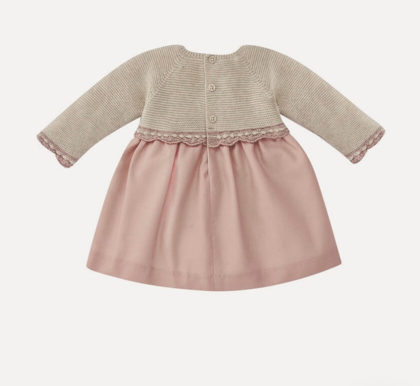 Vestido de Punto Beige Rosa con Moño Paz Rodríguez