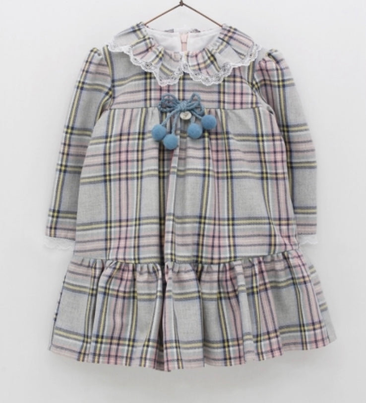 Vestido gris cuadros rosas Foque