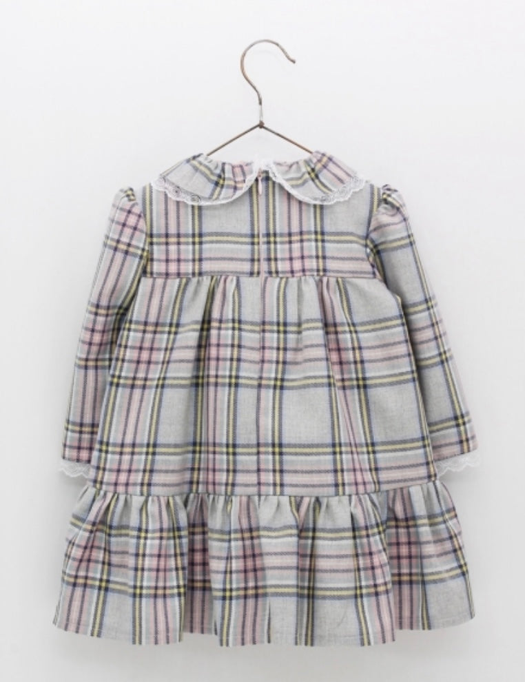 Vestido gris cuadros rosas Foque