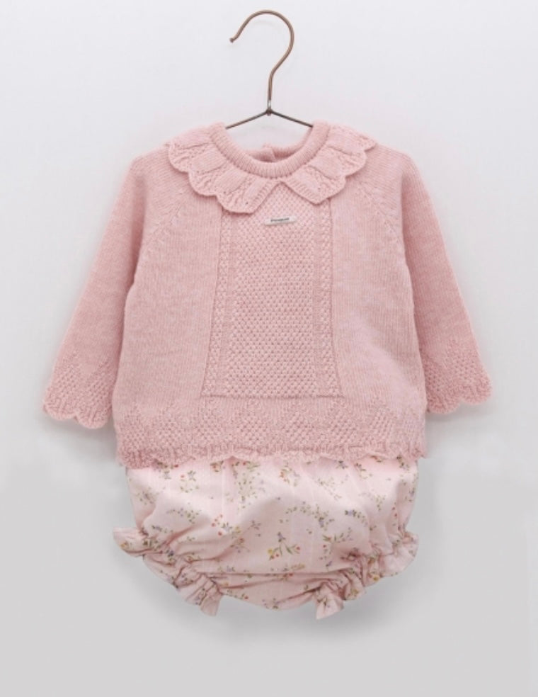 Conjunto suéter rosa y braga flores Foque