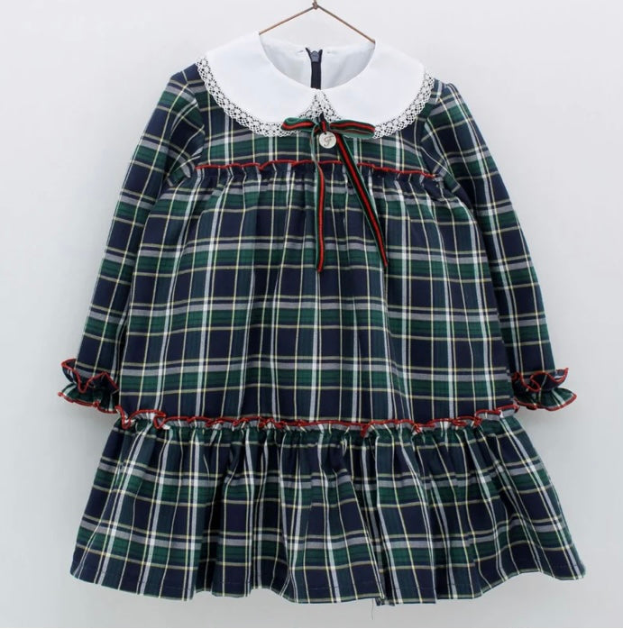 Vestido verde cuadros marinos con moño Foque