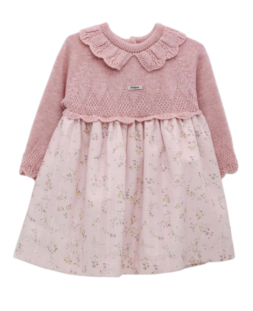 Vestido Punto Rosa con Estampado Flores Foque