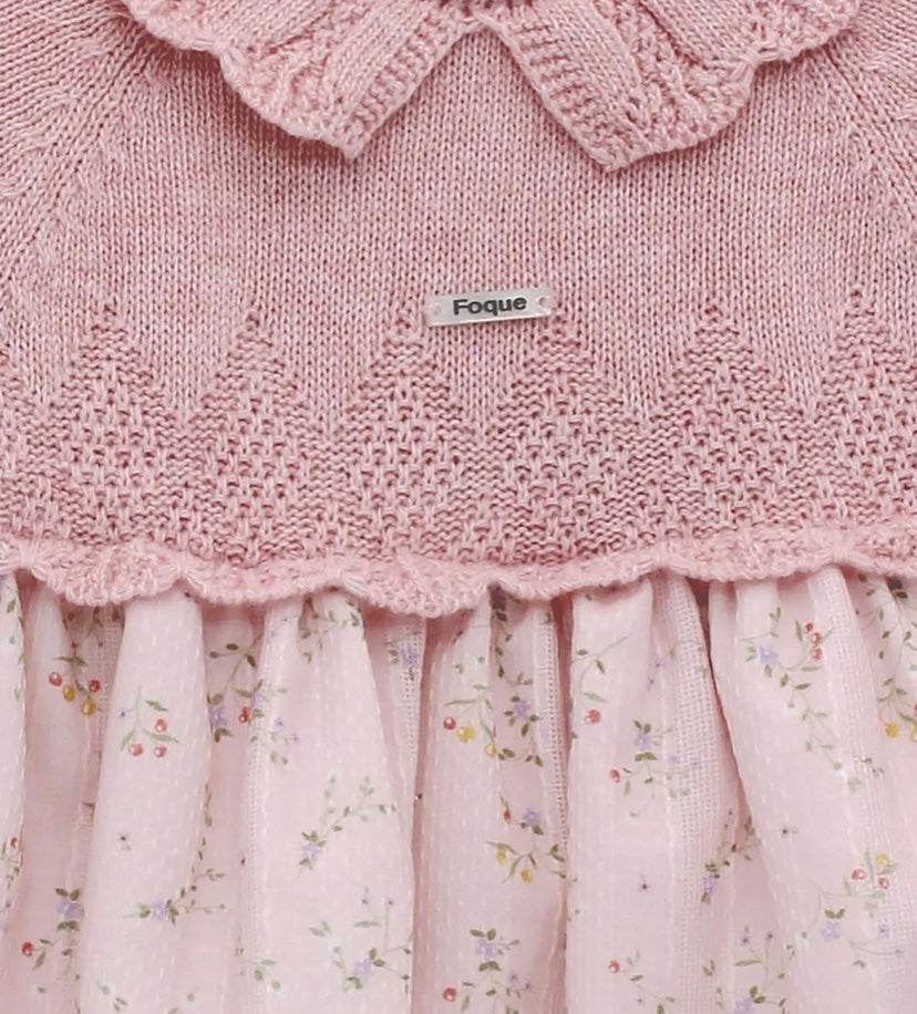 Vestido Punto Rosa con Estampado Flores Foque