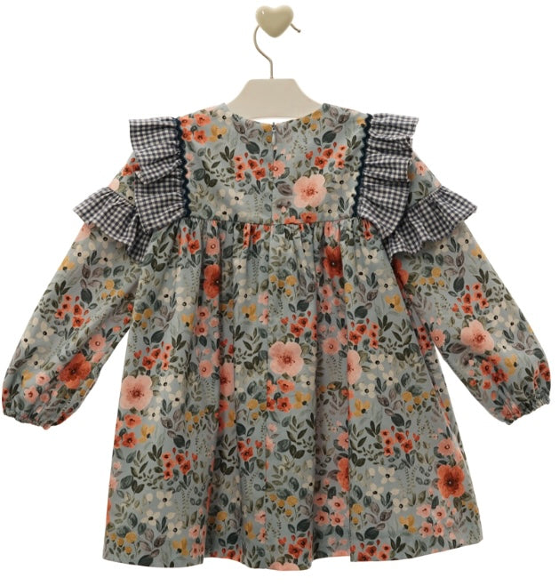 Vestido Azul Estampado Flores y Olan Marta y Paula