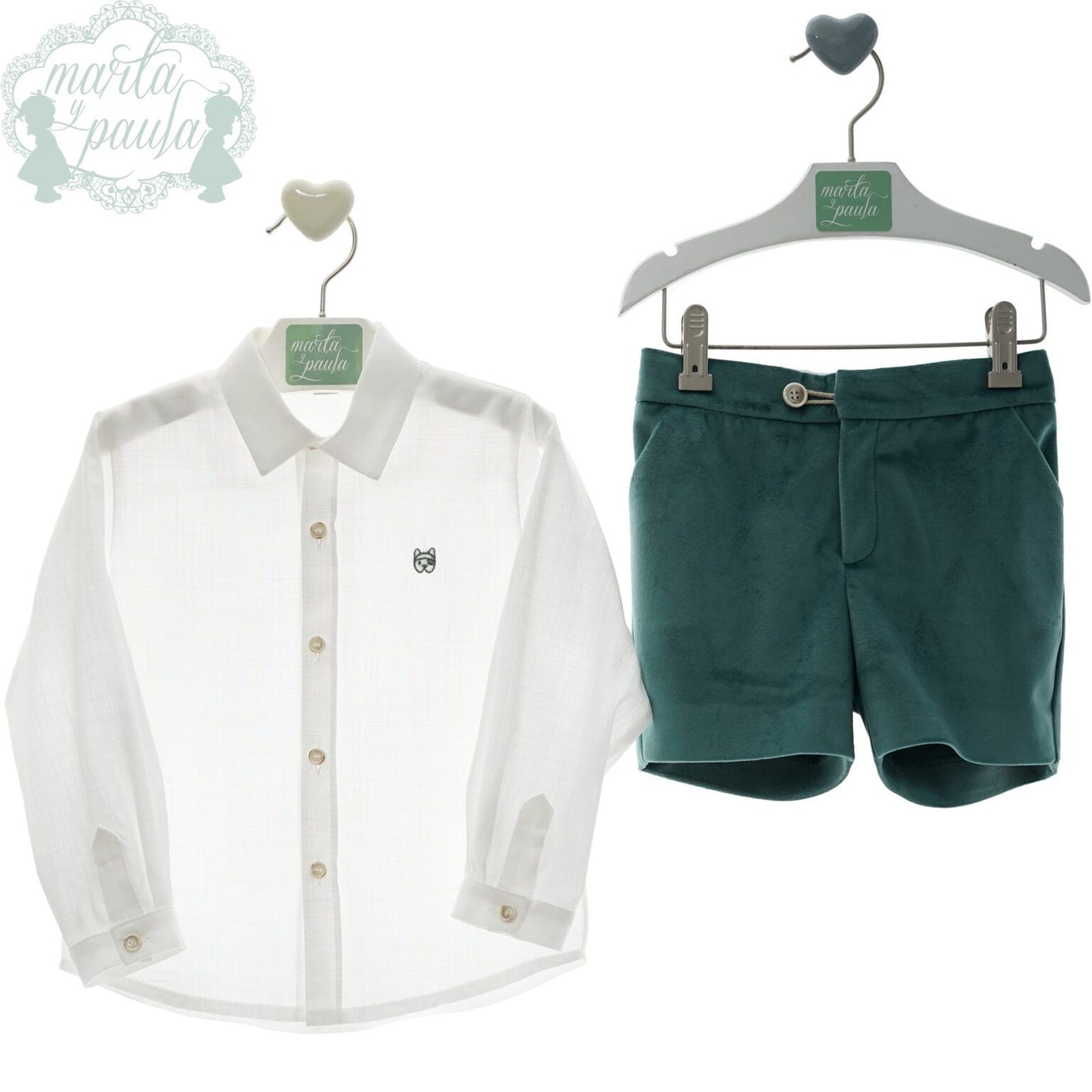 Conjunto Blanco Verde Terciopelo Marta y Paula