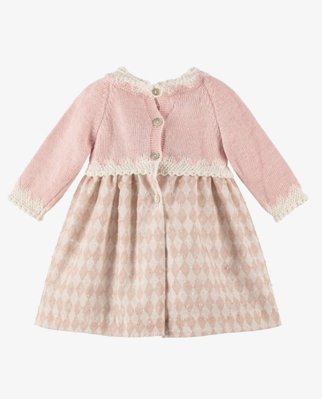 Vestido Tejido Palo de Rosa Rombos Pompón Foque