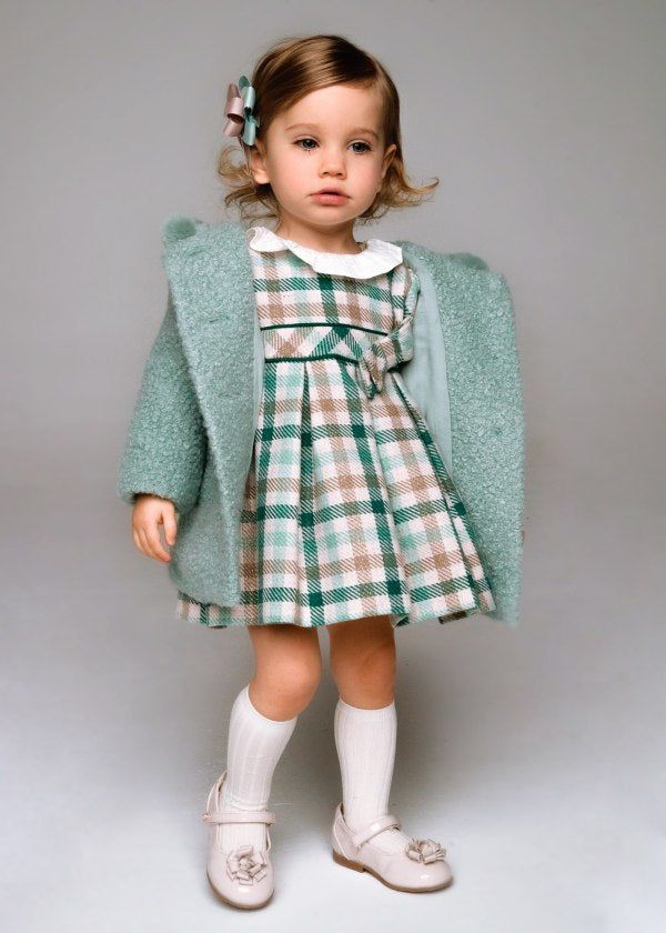 Vestido Verde Beige Cuadros Con Cuello Mayoral