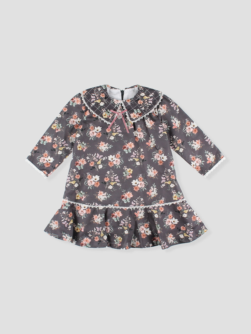 Vestido Gris Oscuro Con Flores Foque