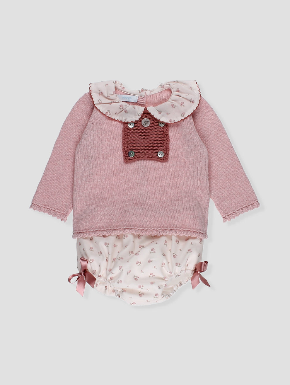 Conjunto Tejido Rosa Flores Foque