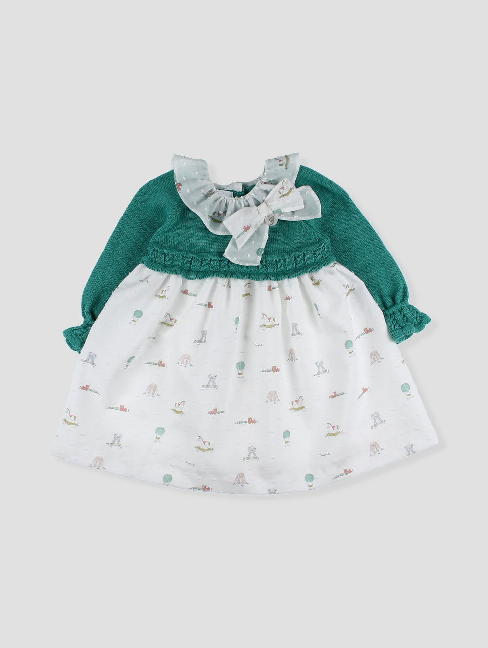Vestido Tejido Verde Blanco Flores Foque