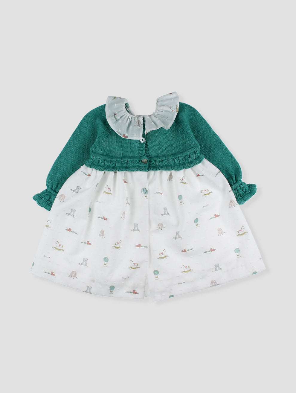 Vestido Tejido Verde Blanco Flores Foque