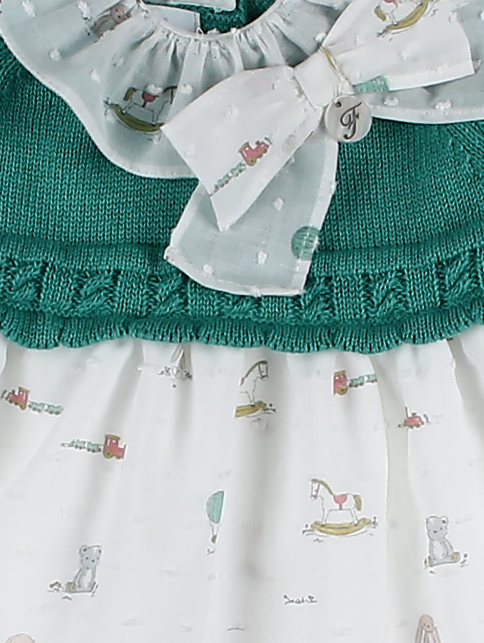 Vestido Tejido Verde Blanco Flores Foque