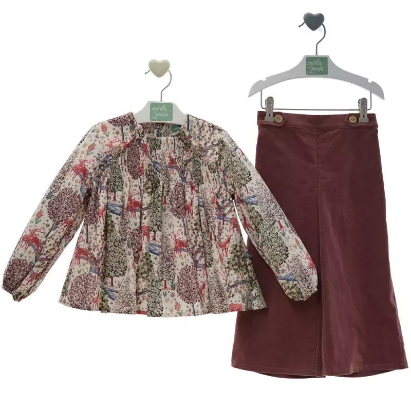 Conjunto Blusa Arboles Y Pantalón Pana Marta y Paula