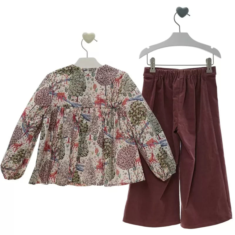 Conjunto Blusa Arboles Y Pantalón Pana Marta y Paula