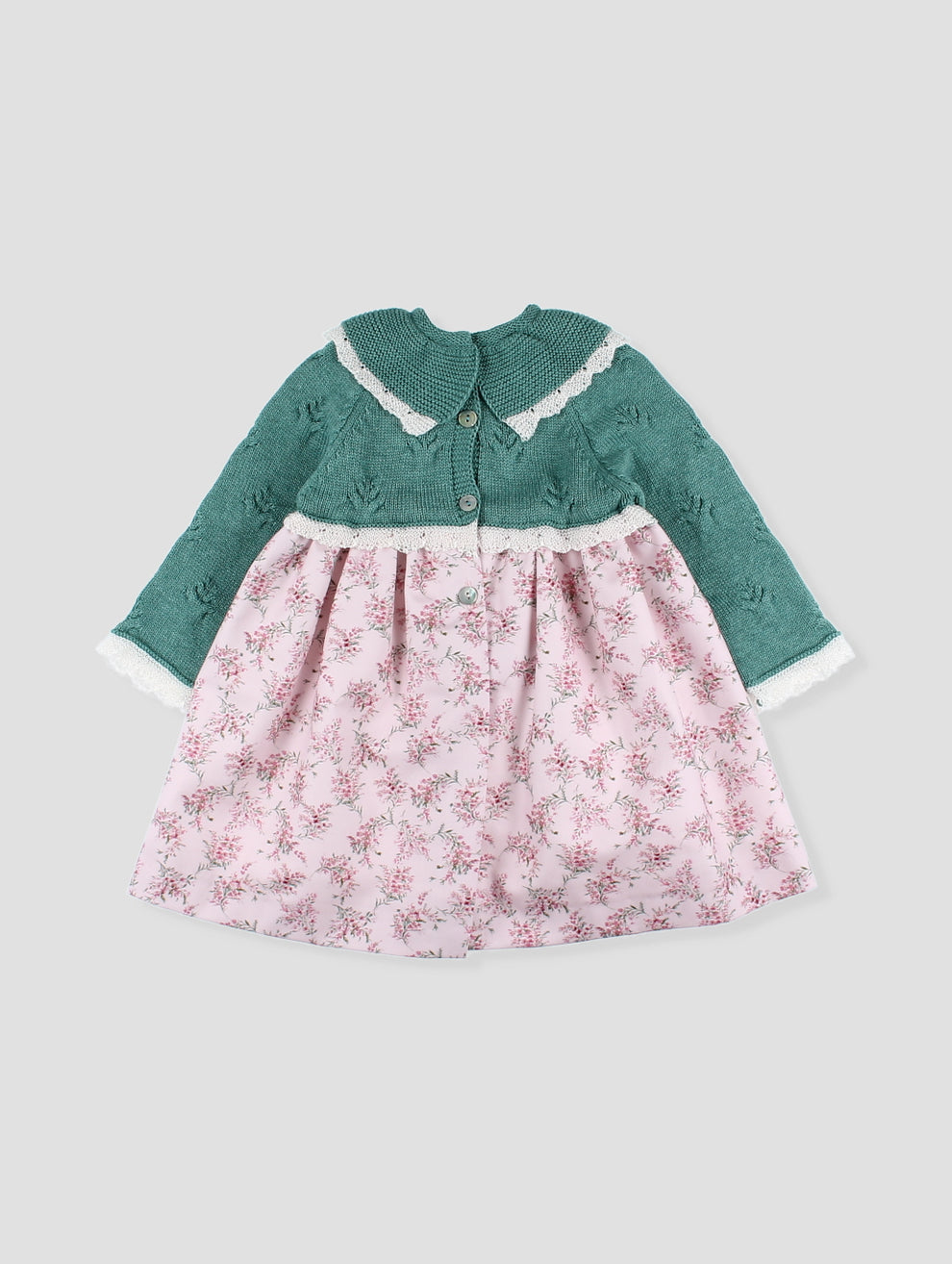 Vestido Punto Verde Rosa Flores Foque