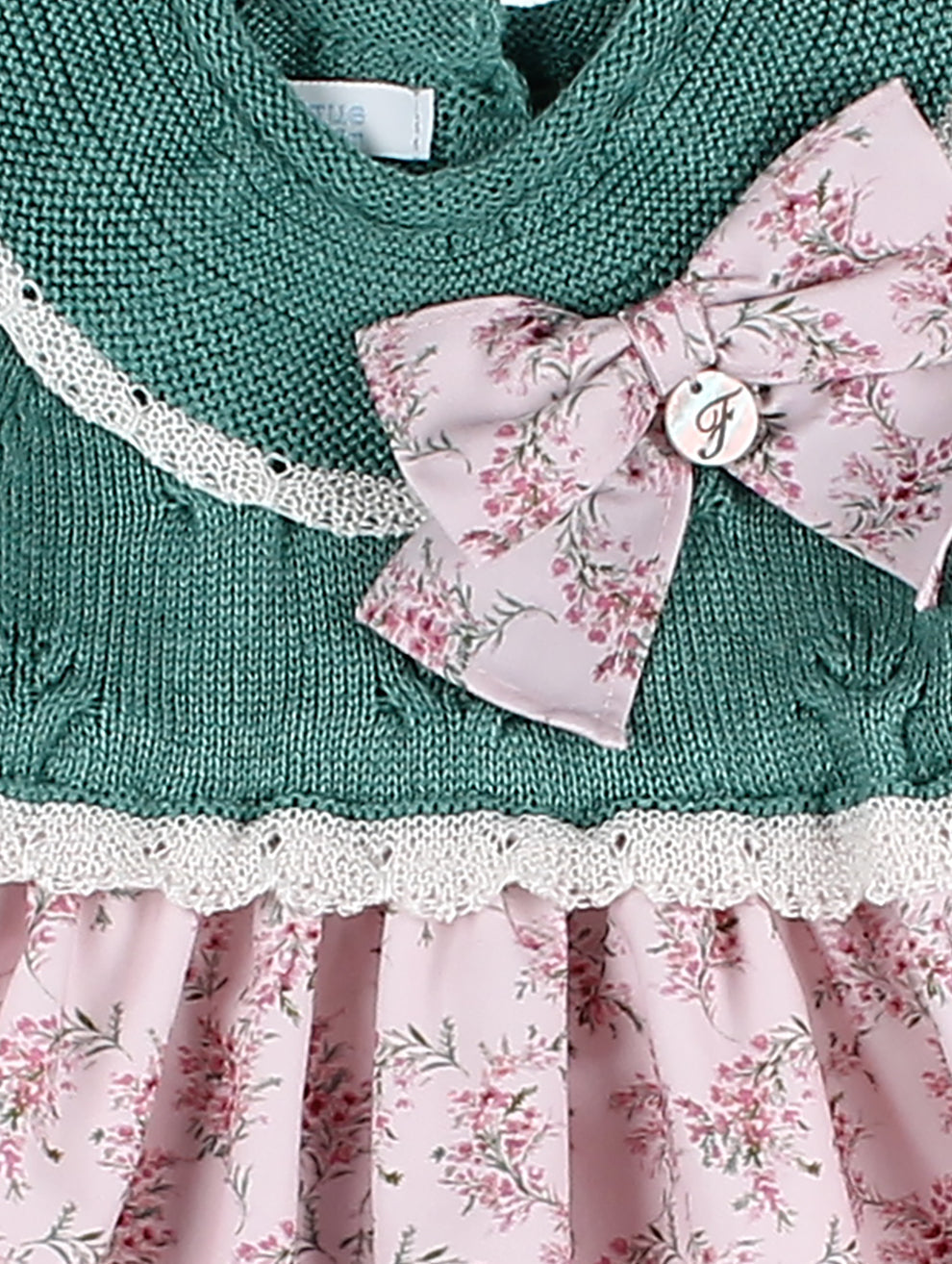 Vestido Punto Verde Rosa Flores Foque
