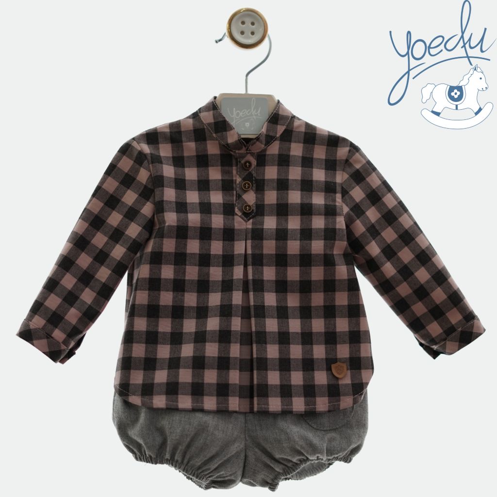 Conjunto Gris Rosa Cuadros Yoedu