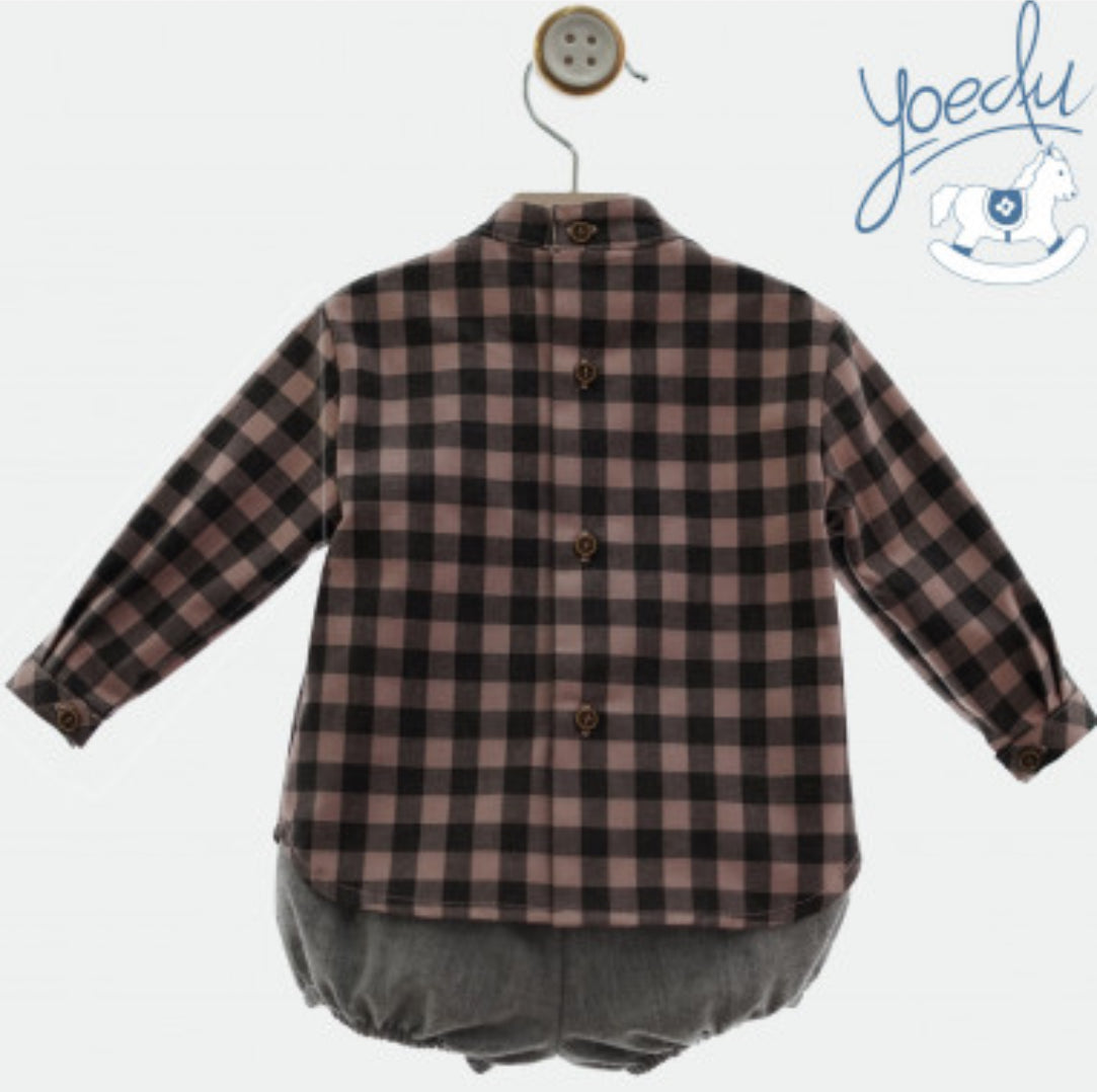Conjunto Gris Rosa Cuadros Yoedu