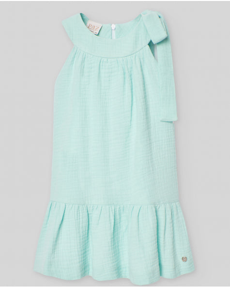 Vestido Lino Verde Agua Y Moño Paz Rodríguez