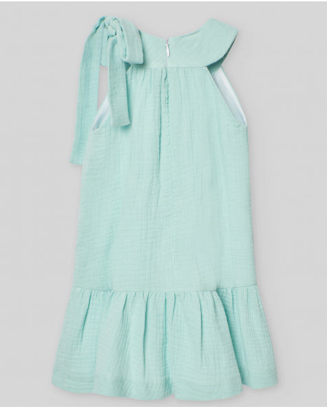 Vestido Lino Verde Agua Y Moño Paz Rodríguez