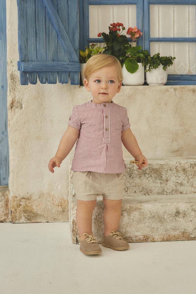 Conjunto Camisa Rayas y Bombacho Beige
