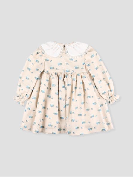 Vestido Beige Conejitos Olan Encaje Foque