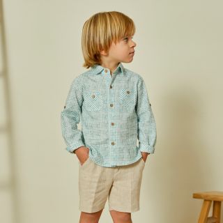 Conjunto Camisa Cuadros Verde Bermuda Beige Martin Aranda