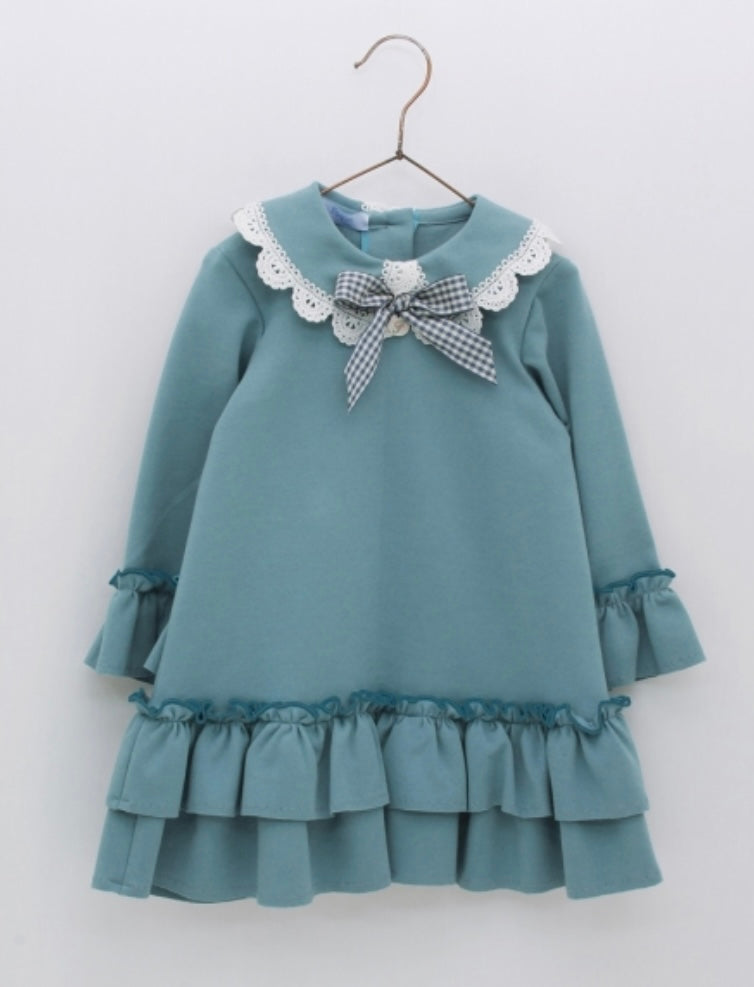 vestido niña azul olanes