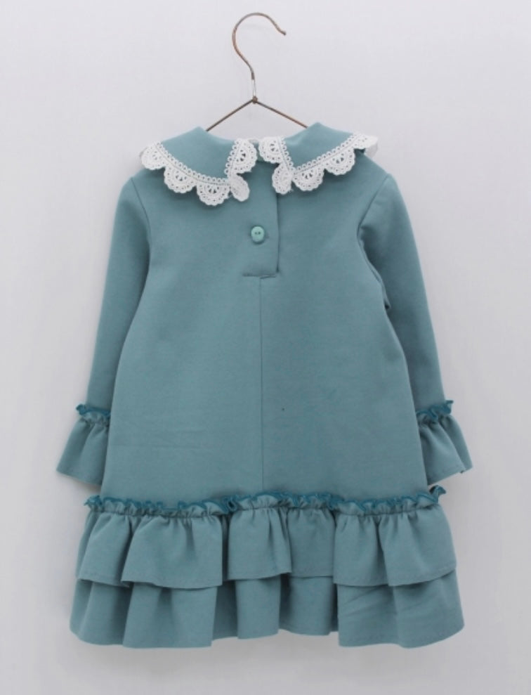 vestido niña azul olanes