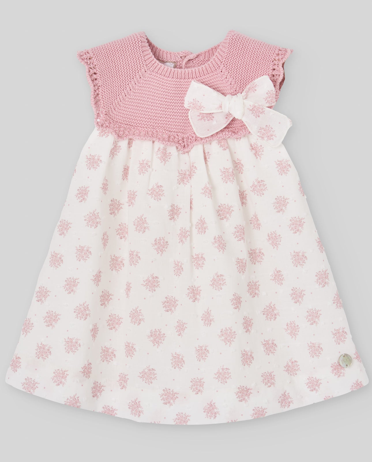VESTIDO PECHO PUNTO ROSA MOÑO