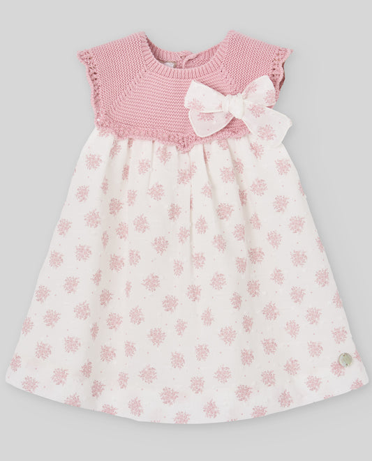 VESTIDO PECHO PUNTO ROSA MOÑO