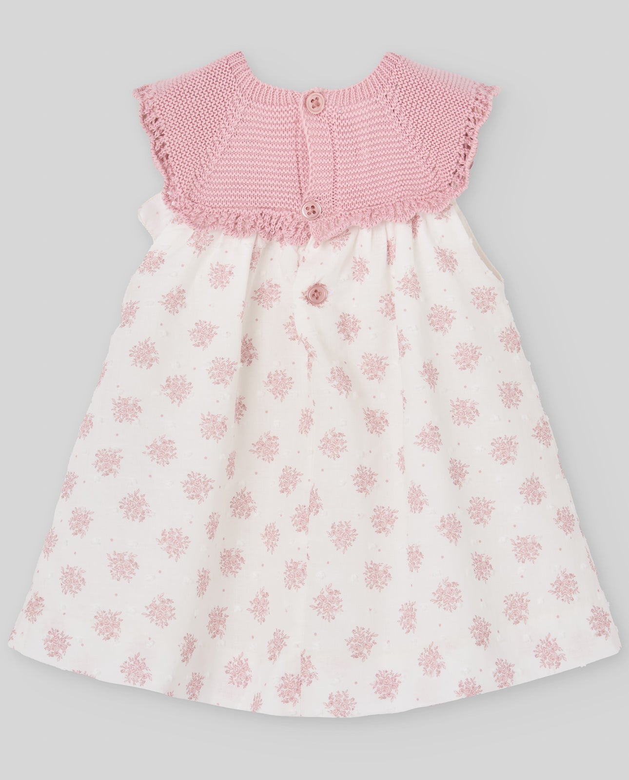VESTIDO PECHO PUNTO ROSA MOÑO