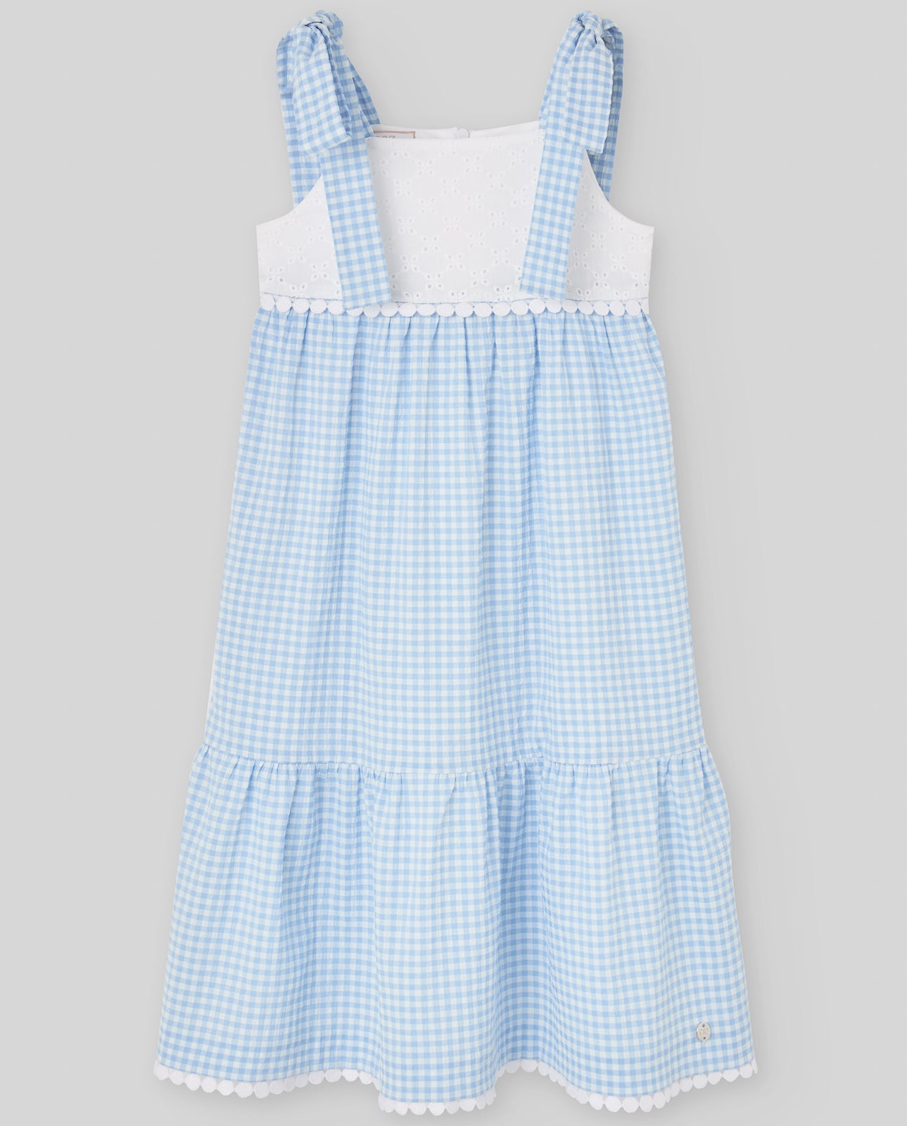 VESTIDO LARGO CUADROS AZUL PECHO BLANCO