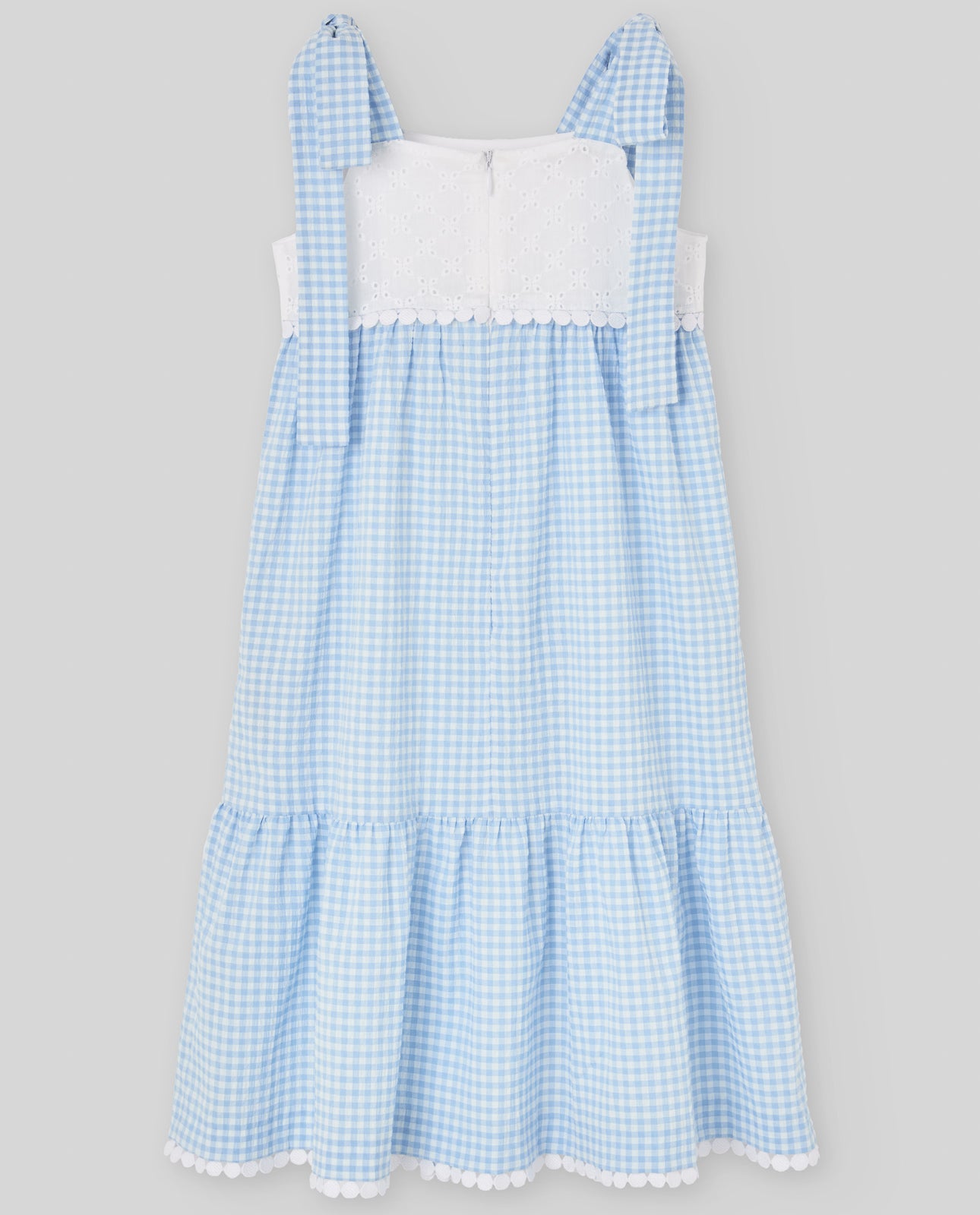 VESTIDO LARGO CUADROS AZUL PECHO BLANCO