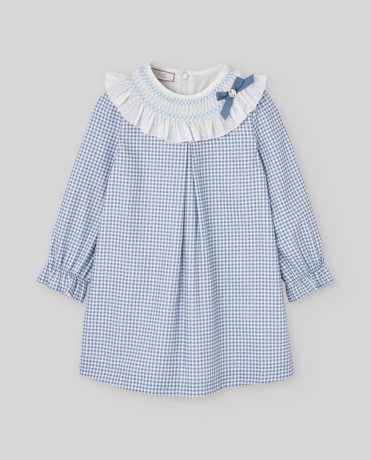 Vestido Cuadros Azul Cuello Olan Paz Rodríguez
