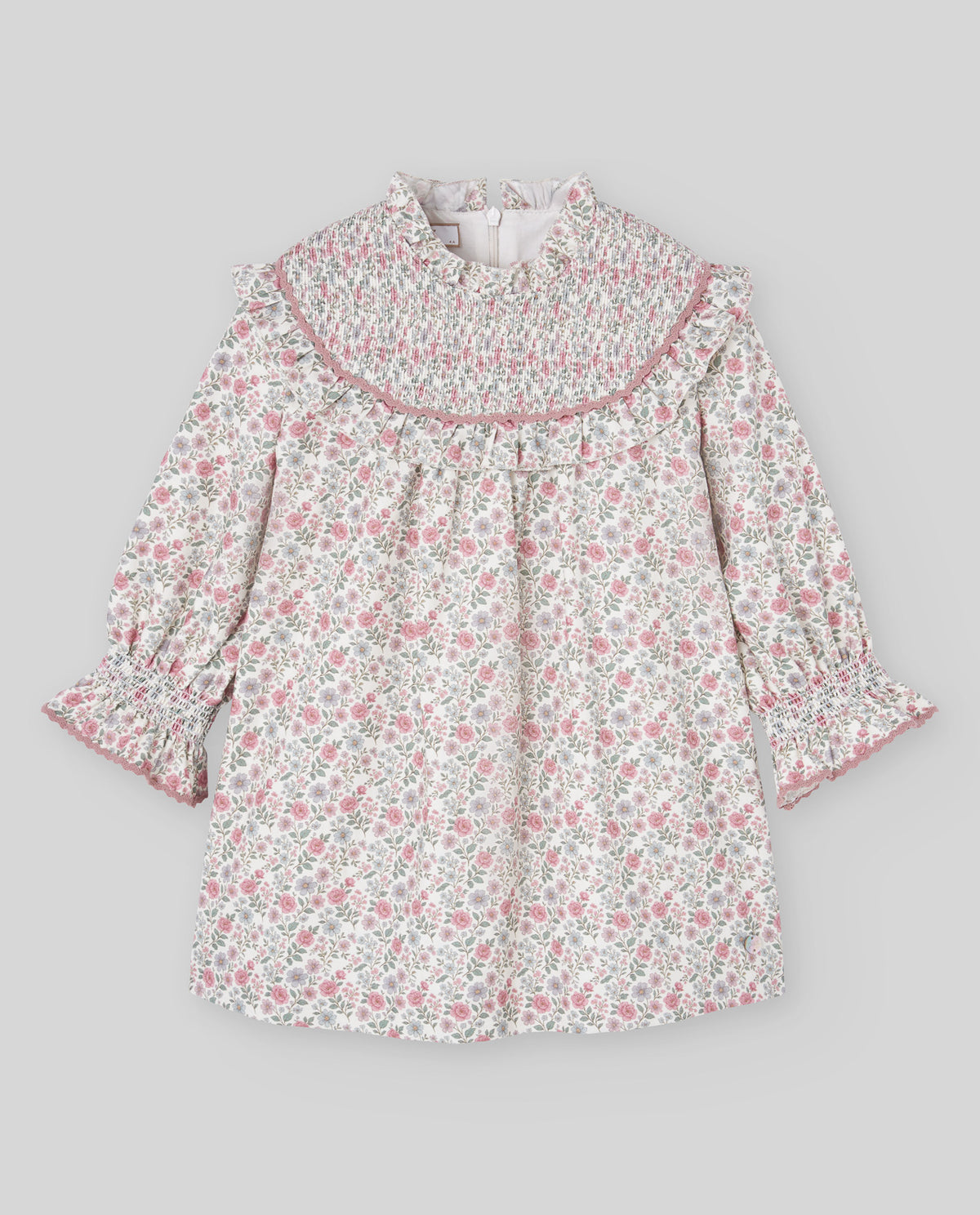 Vestido Flores Rosa Pecho Panal Paz Rodríguez