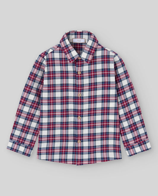Conjunto Camisa Cuadros Rojo Pantalón Crudo Paz Rodríguez