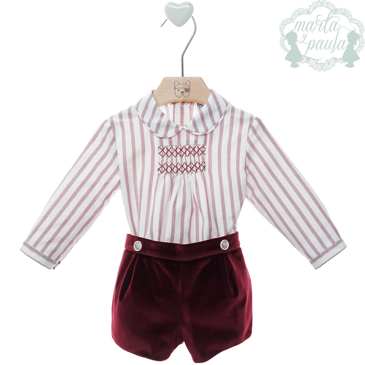 Conjunto Niño Short Terciopelo Vino Marta y Paula